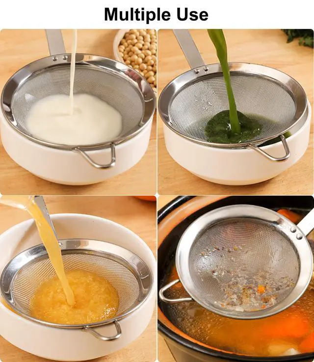 Alt view image 5 of 6 - 5.5inch 304 Stainless Steel Fine Mesh Strainer for Kitchen, Colander-Skimmer with Handle, Metal Sieves Sifters