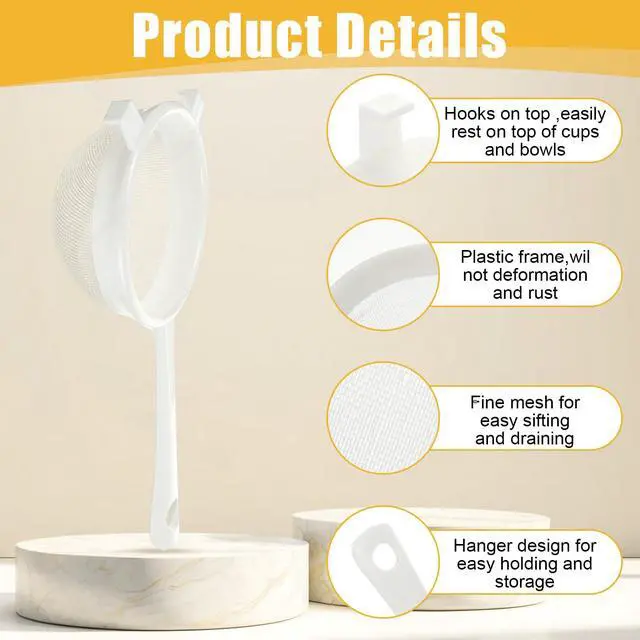 Alt view image 4 of 7 - 3PCS Plastic Nylon Strainer Set, 3 Sizes Ultra Fine Mesh Strainer for Juicing Kefir Grains Yogurt and More, Food-Grade Nylon Mesh Colander with Handle for DIY Crafts Baking Stuff