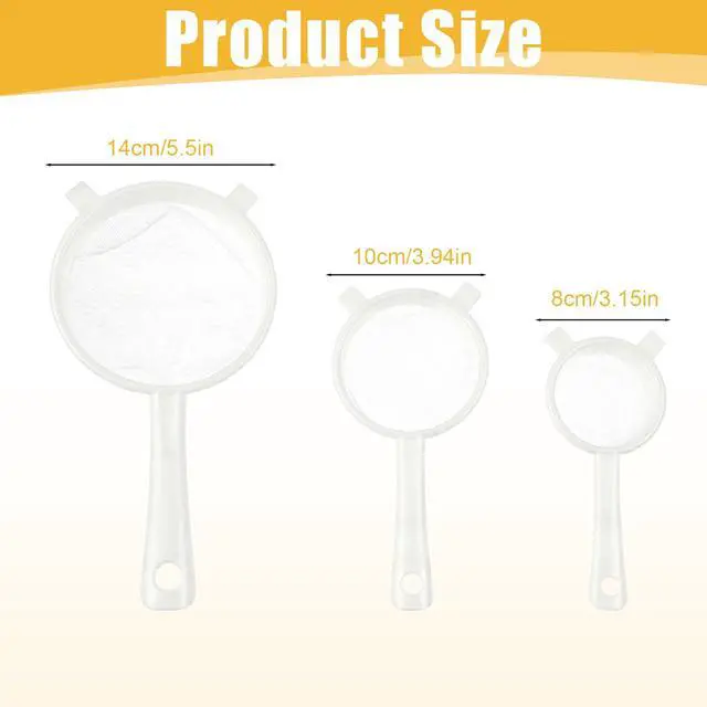 Alt view image 2 of 7 - 3PCS Plastic Nylon Strainer Set, 3 Sizes Ultra Fine Mesh Strainer for Juicing Kefir Grains Yogurt and More, Food-Grade Nylon Mesh Colander with Handle for DIY Crafts Baking Stuff