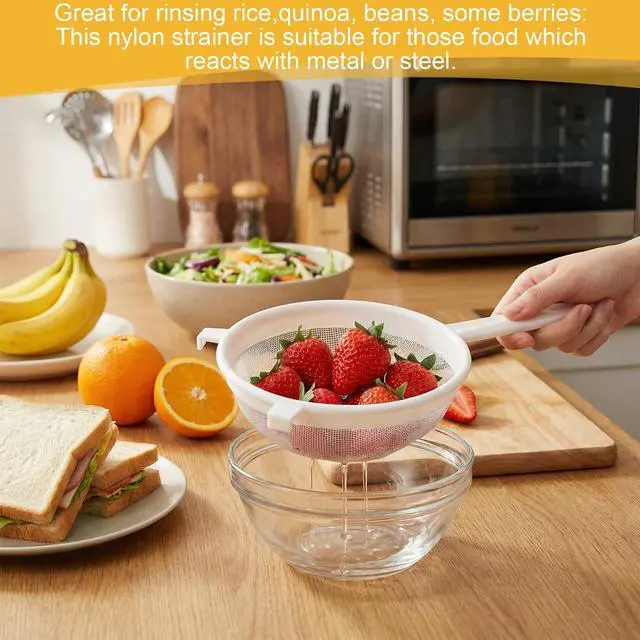 Alt view image 6 of 7 - 3PCS Plastic Nylon Strainer Set, 3 Sizes Ultra Fine Mesh Strainer for Juicing Kefir Grains Yogurt and More, Food-Grade Nylon Mesh Colander with Handle for DIY Crafts Baking Stuff