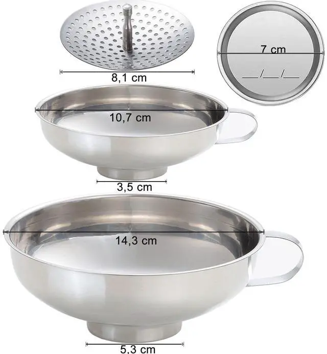 Alt view image 2 of 6 - Canning Funnel, Food Grade Stainless Steel Canning Funnels with Strainer, Wide Mouth Funnels for Kitchen Use, Canning Supplies Kit for Wide and Regular Mason Jars - 3 Pack (Small and Large)