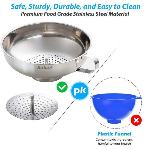 Alt view image 3 of 6 - Canning Funnel, Food Grade Stainless Steel Canning Funnels with Strainer, Wide Mouth Funnels for Kitchen Use, Canning Supplies Kit for Wide and Regular Mason Jars - 3 Pack (Small and Large)