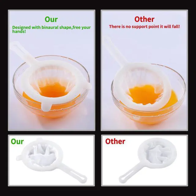 Alt view image 6 of 7 - 2PCS Plastic Fine Mesh Strainer, Nylon Ultra Strainer for Juice, Coffee, Honey, Milk, Nut Milk with Handle (120+200Mesh)