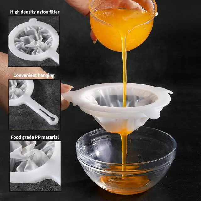 Alt view image 4 of 7 - 2PCS Plastic Fine Mesh Strainer, Nylon Ultra Strainer for Juice, Coffee, Honey, Milk, Nut Milk with Handle (120+200Mesh)