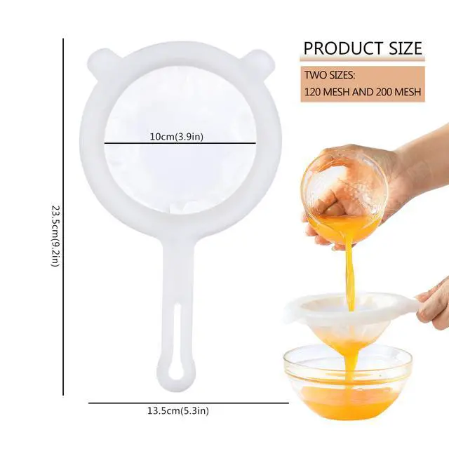 Alt view image 2 of 7 - 2PCS Plastic Fine Mesh Strainer, Nylon Ultra Strainer for Juice, Coffee, Honey, Milk, Nut Milk with Handle (120+200Mesh)