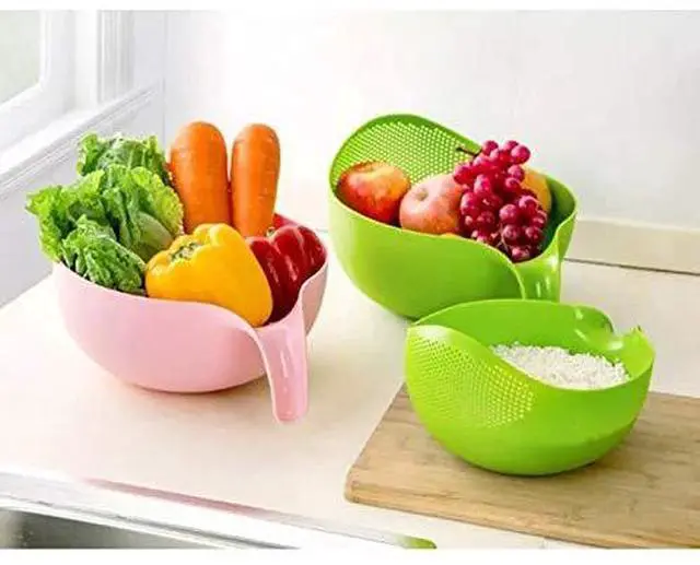 Alt view image 2 of 6 - Rice Washing Filter Strainer Basket Colander Sieve Fruit Vegetable Bowl Drainer Cleaning Tools Home Kitchen Kit (S, Pink)