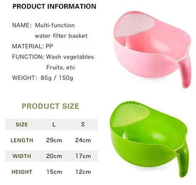 Alt view image 6 of 6 - Rice Washing Filter Strainer Basket Colander Sieve Fruit Vegetable Bowl Drainer Cleaning Tools Home Kitchen Kit (S, Pink)