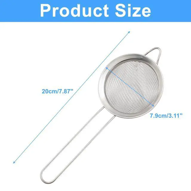 Alt view image 2 of 5 - 8cm/3.15" Fine Mesh Strainers, Stainless Steel Kitchen Strainers, Heavy Duty Sieve Fine Mesh Colander Sieve Sifters Metal Colander for Sifting Flour, Pastas, Rice, Fruits, Tea