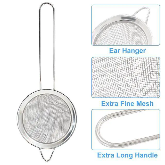 Alt view image 4 of 5 - 8cm/3.15" Fine Mesh Strainers, Stainless Steel Kitchen Strainers, Heavy Duty Sieve Fine Mesh Colander Sieve Sifters Metal Colander for Sifting Flour, Pastas, Rice, Fruits, Tea