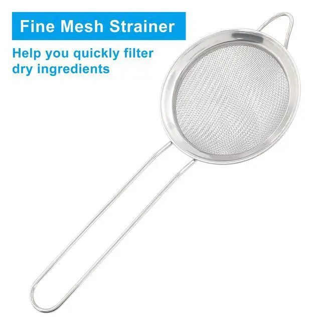 Alt view image 5 of 5 - 8cm/3.15" Fine Mesh Strainers, Stainless Steel Kitchen Strainers, Heavy Duty Sieve Fine Mesh Colander Sieve Sifters Metal Colander for Sifting Flour, Pastas, Rice, Fruits, Tea