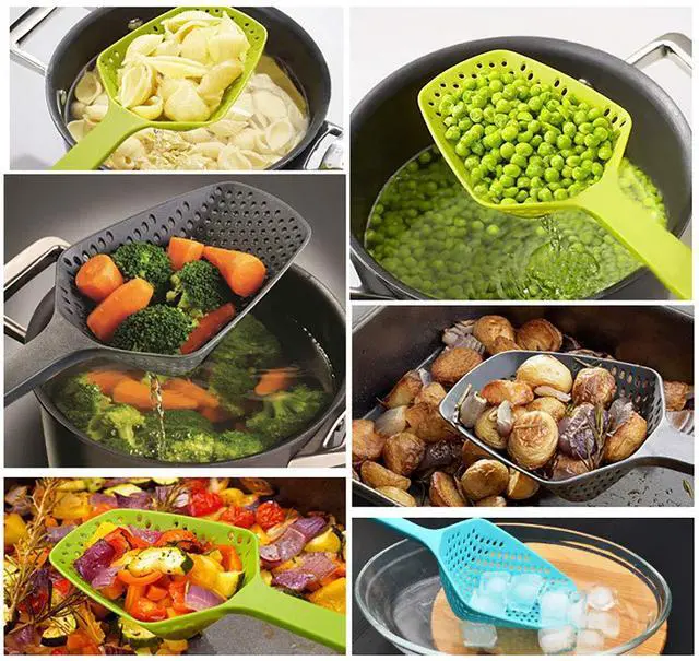 Alt view image 3 of 7 - 3-Pack Food Scoop Colander Strainer Slotted Spoon with Handle, Plastic Heat-Resistant Large Slotted Strainer and Skimmer for Pasta, Vegetables, Salad (3 Colors)