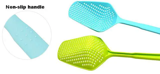 Alt view image 7 of 7 - 3-Pack Food Scoop Colander Strainer Slotted Spoon with Handle, Plastic Heat-Resistant Large Slotted Strainer and Skimmer for Pasta, Vegetables, Salad (3 Colors)