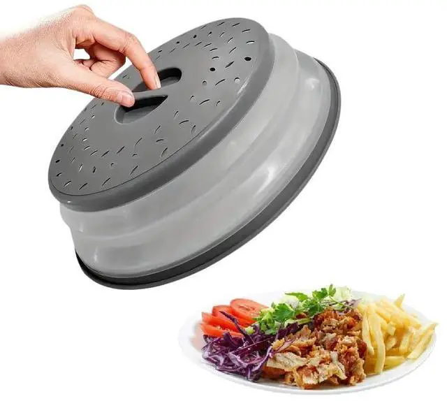 Main image of 2-in-1 Collapsible Microwave Splatter Guard Cover & Vegetable Washing Colander: The Ultimate Space-Saving Kitchen Essential (Gray)