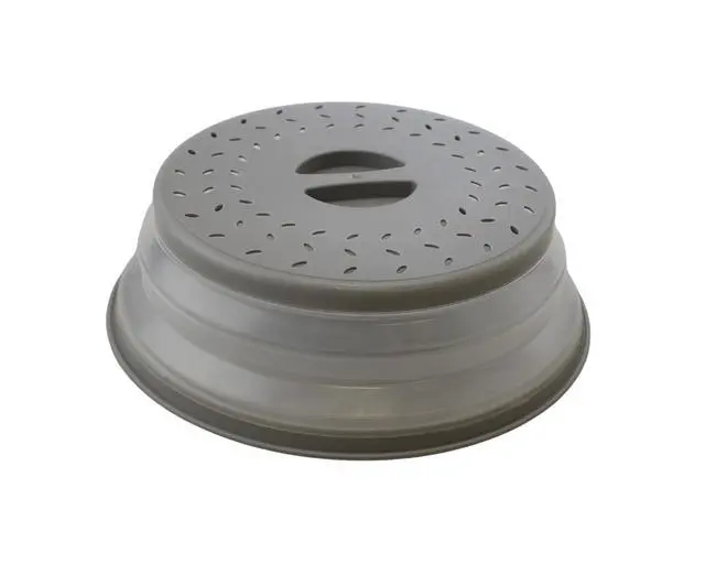 Alt view image 2 of 7 - 2-in-1 Collapsible Microwave Splatter Guard Cover & Vegetable Washing Colander: The Ultimate Space-Saving Kitchen Essential (Gray)