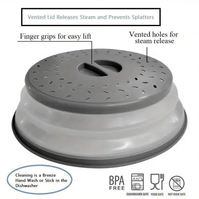 Alt view image 7 of 7 - 2-in-1 Collapsible Microwave Splatter Guard Cover & Vegetable Washing Colander: The Ultimate Space-Saving Kitchen Essential (Gray)