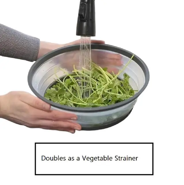 Alt view image 6 of 7 - 2-in-1 Collapsible Microwave Splatter Guard Cover & Vegetable Washing Colander: The Ultimate Space-Saving Kitchen Essential (Gray)
