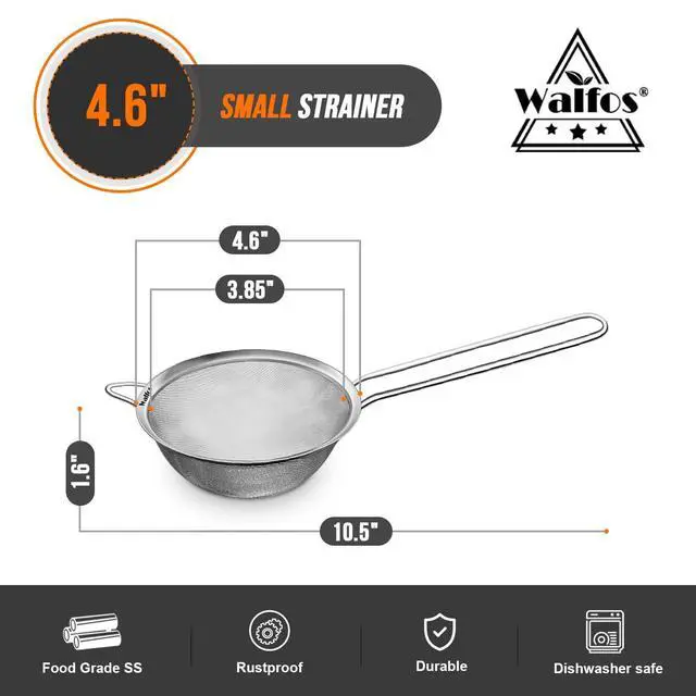 Alt view image 2 of 5 - 4.6 Inch Fine Mesh Strainer, Premium Stainless Steel Colanders and Sifters, with Reinforced Frame and Sturdy Handle, Perfect for Sift, Strain, Drain and Rinse Vegetables, Pastas and Tea