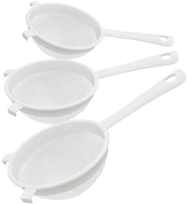 Main image of 3 Pcs Plastic Nylon Fine Mesh Kefir Strainer Set with Handle, Sieve Fine Mesh Colander Flour Sifter for Yogurt Baking Kitchen Kefir Tea Juice Pasta