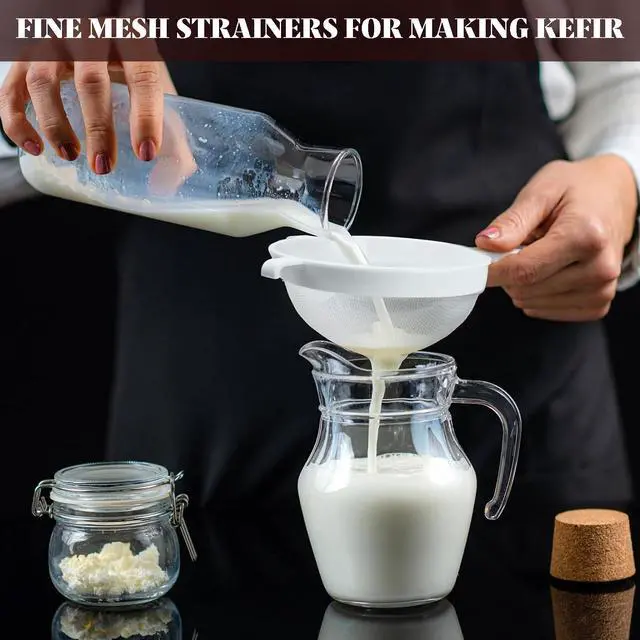 Alt view image 2 of 7 - 3 Pcs Plastic Nylon Fine Mesh Kefir Strainer Set with Handle, Sieve Fine Mesh Colander Flour Sifter for Yogurt Baking Kitchen Kefir Tea Juice Pasta