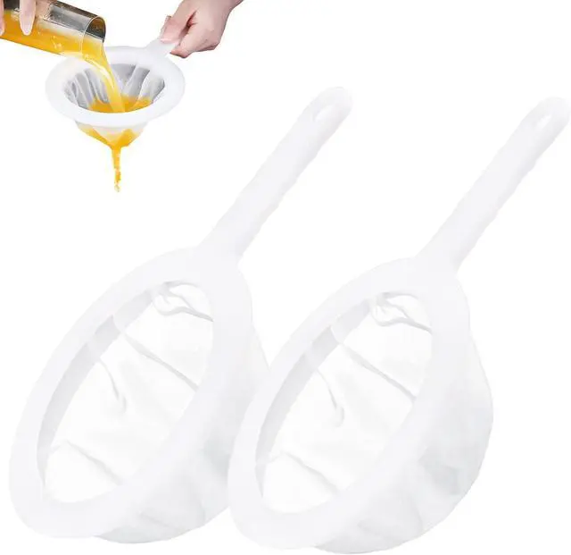 Main image of 2 Piece Fine Nylon Mesh Strainer Kitchen Food Yogurt Mesh Sieve Plastic Mesh Colander with Handle Mini Brine Shrimp Separation Net for Filtering Juice Milk Soy Coffee Honey Wine Yogurt (120/200 Mesh)