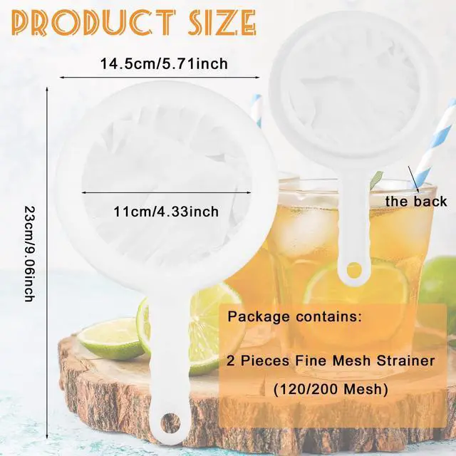 Alt view image 3 of 7 - 2 Piece Fine Nylon Mesh Strainer Kitchen Food Yogurt Mesh Sieve Plastic Mesh Colander with Handle Mini Brine Shrimp Separation Net for Filtering Juice Milk Soy Coffee Honey Wine Yogurt (120/200 Mesh)