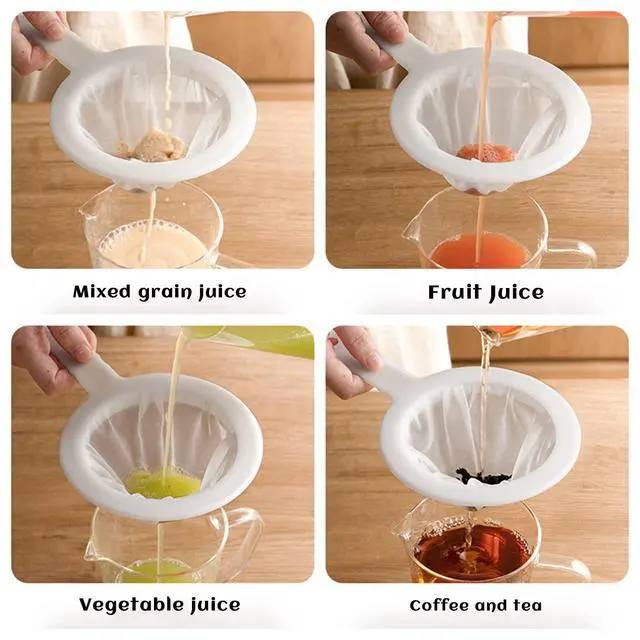 Alt view image 4 of 7 - 2 Piece Fine Nylon Mesh Strainer Kitchen Food Yogurt Mesh Sieve Plastic Mesh Colander with Handle Mini Brine Shrimp Separation Net for Filtering Juice Milk Soy Coffee Honey Wine Yogurt (120/200 Mesh)