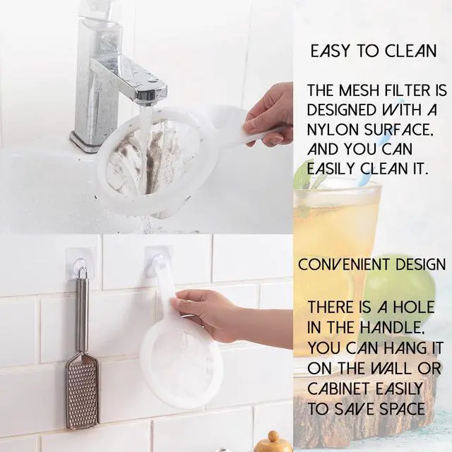 Alt view image 6 of 7 - 2 Piece Fine Nylon Mesh Strainer Kitchen Food Yogurt Mesh Sieve Plastic Mesh Colander with Handle Mini Brine Shrimp Separation Net for Filtering Juice Milk Soy Coffee Honey Wine Yogurt (120/200 Mesh)