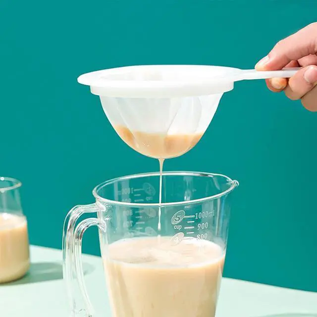Alt view image 7 of 7 - 2 Piece Fine Nylon Mesh Strainer Kitchen Food Yogurt Mesh Sieve Plastic Mesh Colander with Handle Mini Brine Shrimp Separation Net for Filtering Juice Milk Soy Coffee Honey Wine Yogurt (120/200 Mesh)