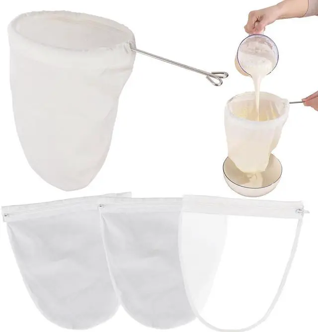 Main image of 5 Pcs Premium Ultra Fine Mesh Strainer Bags with Stainless Steel Handle, Reusable Nut Milk Bags, Cheese Cloths for Straining Juice, NutMilk, Coffee, Thai Tea, Yogurt and Soup (Small)