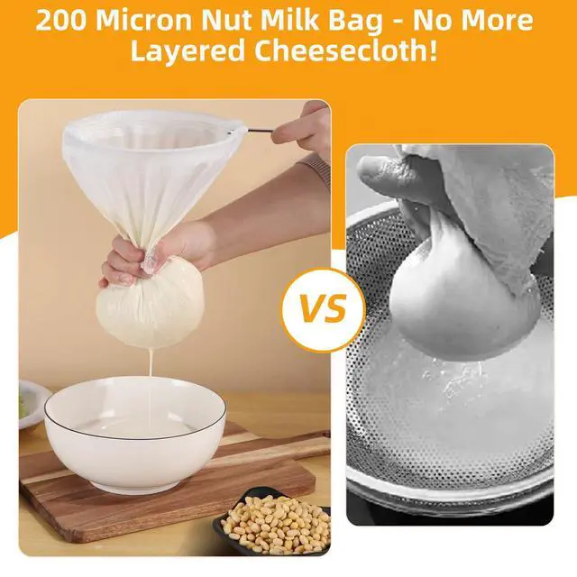 Alt view image 4 of 7 - 5 Pcs Premium Ultra Fine Mesh Strainer Bags with Stainless Steel Handle, Reusable Nut Milk Bags, Cheese Cloths for Straining Juice, NutMilk, Coffee, Thai Tea, Yogurt and Soup (Small)