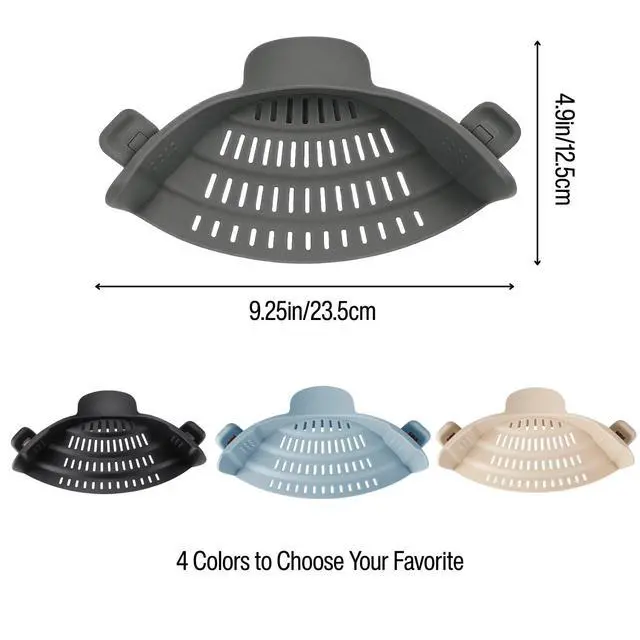Alt view image 2 of 7 - Silicone Pot Strainer, Adjustable Clip On Strainer for Pots Pans, Heat Resistant Pot Drainer, Kitchen Pasta Colander for Vegetables and Noodles (Grey)