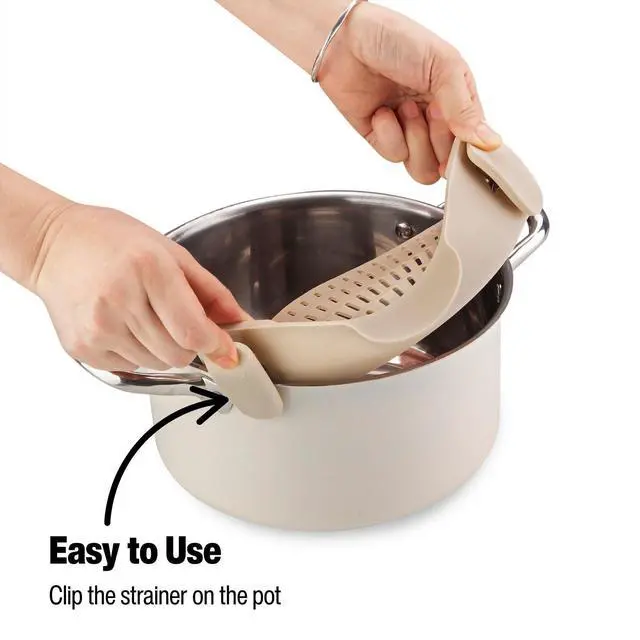 Alt view image 6 of 7 - Silicone Pot Strainer, Adjustable Clip On Strainer for Pots Pans, Heat Resistant Pot Drainer, Kitchen Pasta Colander for Vegetables and Noodles (Grey)