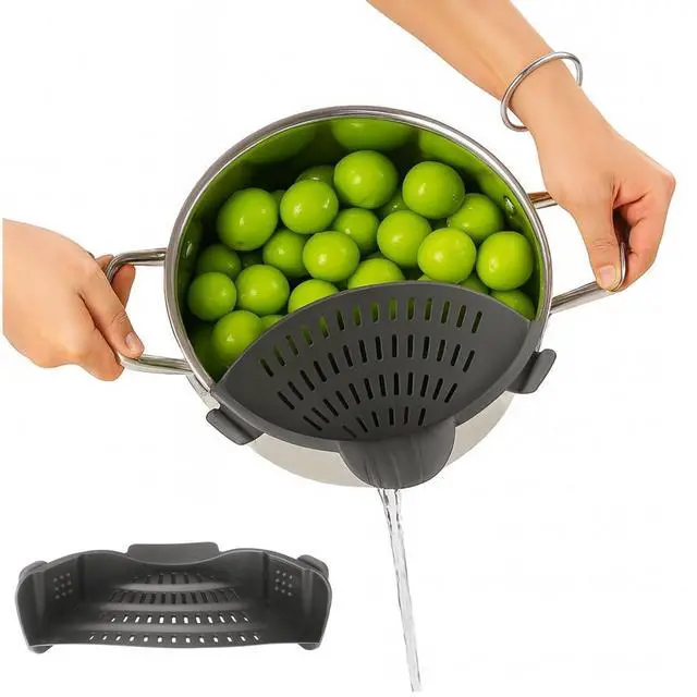 Alt view image 7 of 7 - Silicone Pot Strainer, Adjustable Clip On Strainer for Pots Pans, Heat Resistant Pot Drainer, Kitchen Pasta Colander for Vegetables and Noodles (Grey)