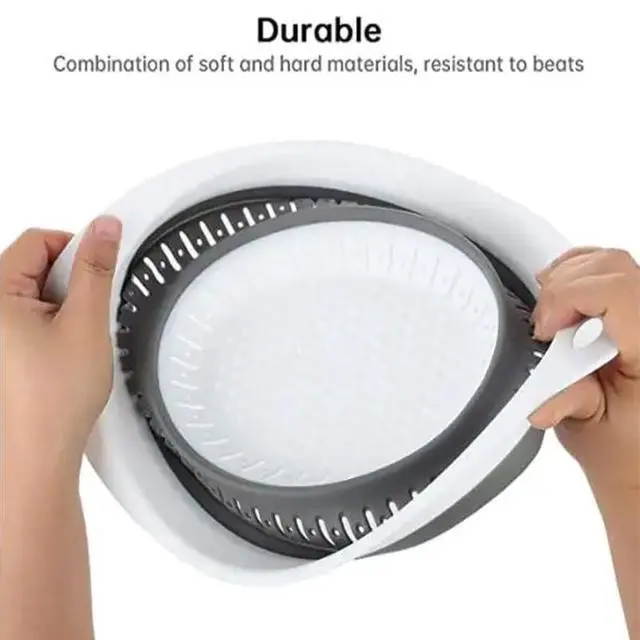 Alt view image 4 of 7 - Collapsible Colander Set, Square Round Triangles Silicone Kitchen Strainer Perfect for Draining Pasta Vegetable fruit 2 PCS (Gray&Blue, 12"L x 9.5"W x 2.3"H)