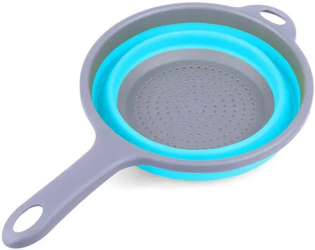 Alt view image 2 of 6 - Kitchen Foldable Silicone Strainer Colanders, Collapsible Colanders with Handles, Space-Saver Folding Strainer Colander for Draining Pasta, Vegetable (Blue)
