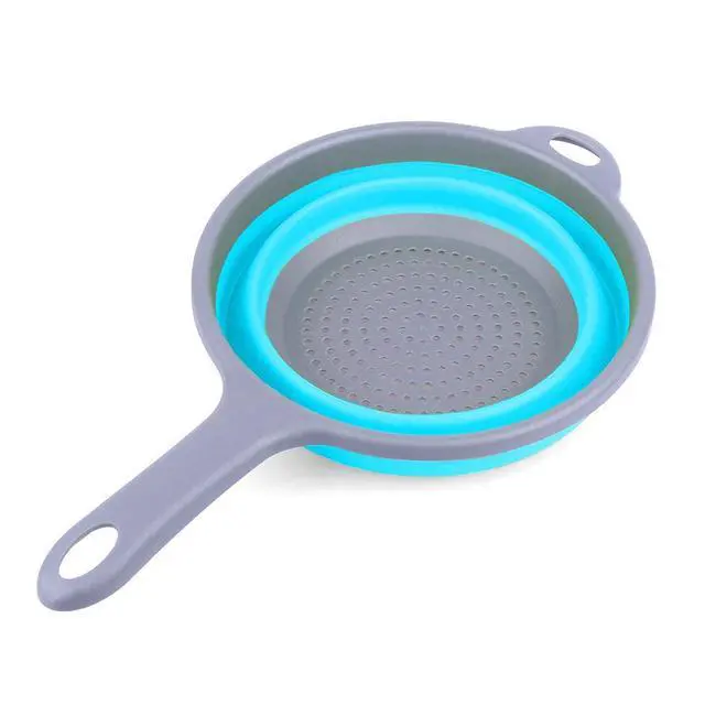 Alt view image 3 of 6 - Kitchen Foldable Silicone Strainer Colanders, Collapsible Colanders with Handles, Space-Saver Folding Strainer Colander for Draining Pasta, Vegetable (Blue)