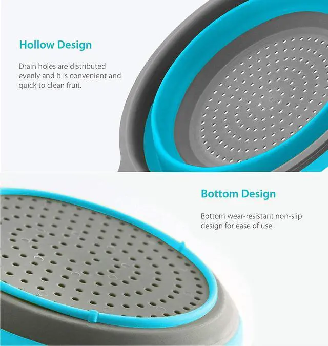 Alt view image 4 of 6 - Kitchen Foldable Silicone Strainer Colanders, Collapsible Colanders with Handles, Space-Saver Folding Strainer Colander for Draining Pasta, Vegetable (Blue)