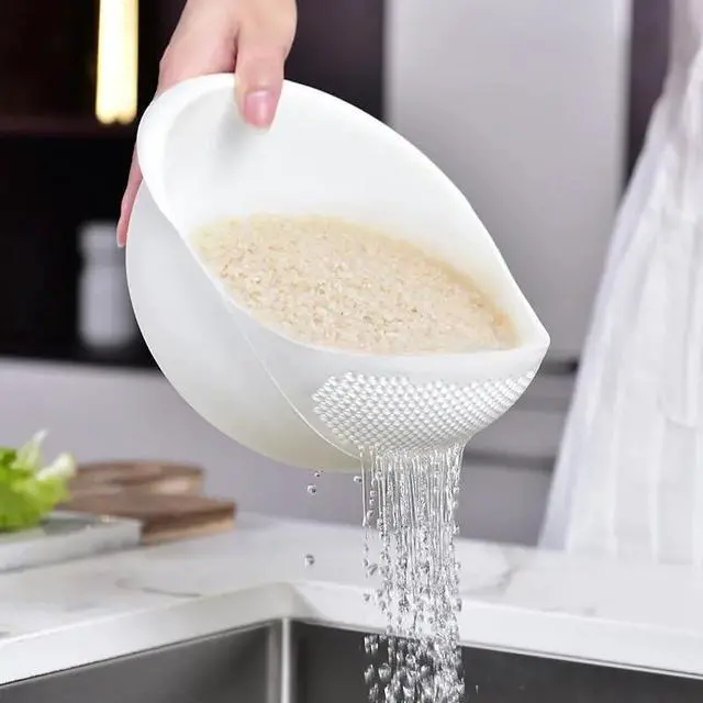 Alt view image 3 of 7 - Rice Sieve Plastic Colander Kitchen Drain Basket with Handles Rice Bowl Strainer Strainer Basket Sink Drain Kitchen Tools (white)