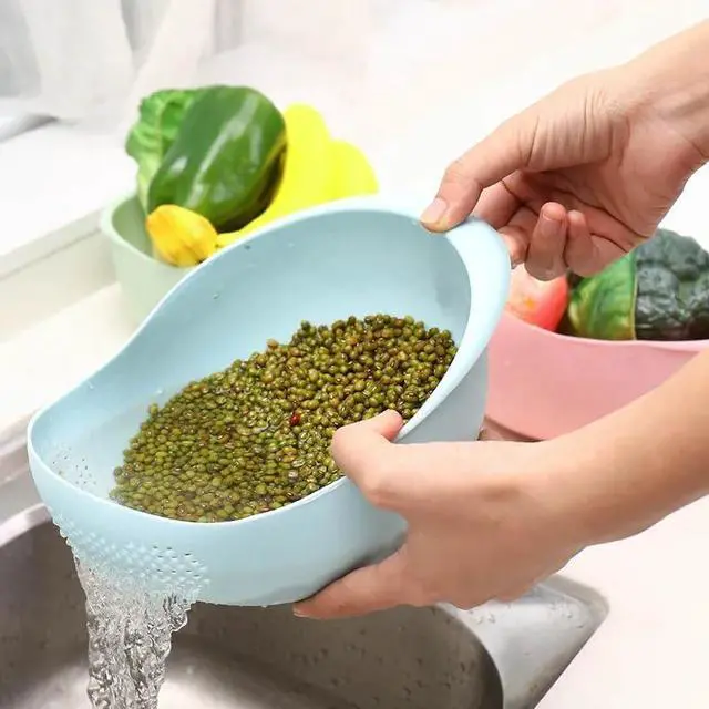 Alt view image 4 of 7 - Rice Sieve Plastic Colander Kitchen Drain Basket with Handles Rice Bowl Strainer Strainer Basket Sink Drain Kitchen Tools (white)