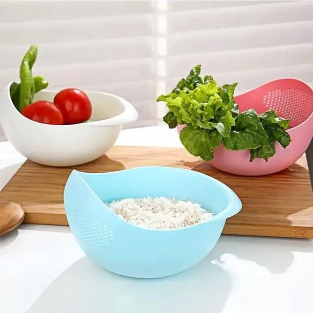 Alt view image 5 of 7 - Rice Sieve Plastic Colander Kitchen Drain Basket with Handles Rice Bowl Strainer Strainer Basket Sink Drain Kitchen Tools (white)