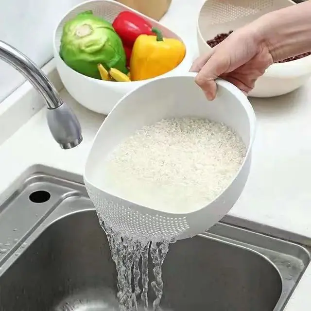 Alt view image 2 of 7 - Rice Sieve Plastic Colander Kitchen Drain Basket with Handles Rice Bowl Strainer Strainer Basket Sink Drain Kitchen Tools (white)