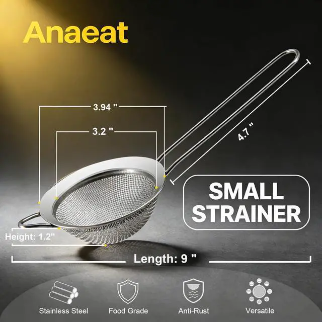 Alt view image 7 of 7 - Fine Mesh Strainers - Premium Stainless Steel Colander Sieve Sifters, with Durable Mesh and Sturdy Handle, Excellent for Sifting Dry ingredients, Flour, Pastas, Rice, Tea (3.94"
