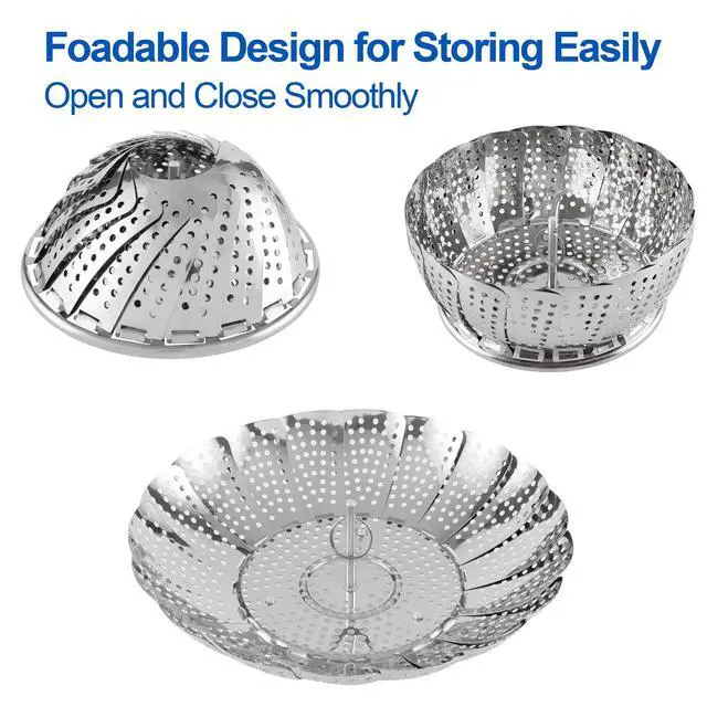 Alt view image 4 of 7 - Vegetable Steamer Basket, Premium Stainless Steel Veggie Steamer Basket - Folding Expandable Steamers to Fits Various Size Pot Small(5.5" to 9.2")
