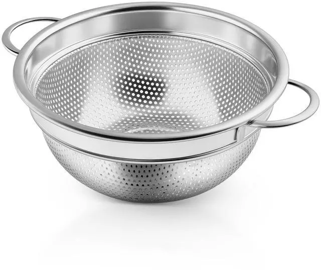 Main image of Colander Strainer Stainless Steel 3 Quart, Metal Micro-Perforated Colander for Kitchen Food, Ideal for Rinsing Washing Draining, Dishwasher Safe, Shiny Silver, 1PC