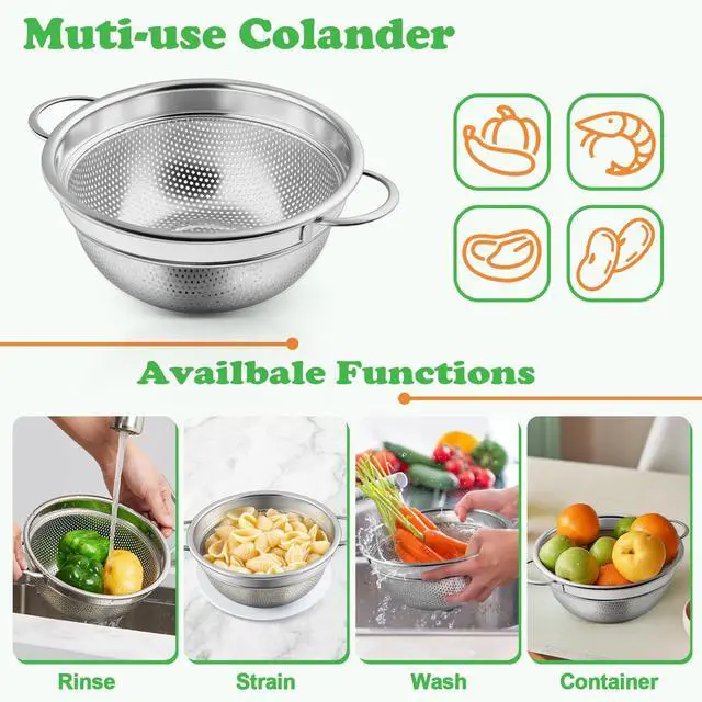 Alt view image 6 of 7 - Colander Strainer Stainless Steel 3 Quart, Metal Micro-Perforated Colander for Kitchen Food, Ideal for Rinsing Washing Draining, Dishwasher Safe, Shiny Silver, 1PC