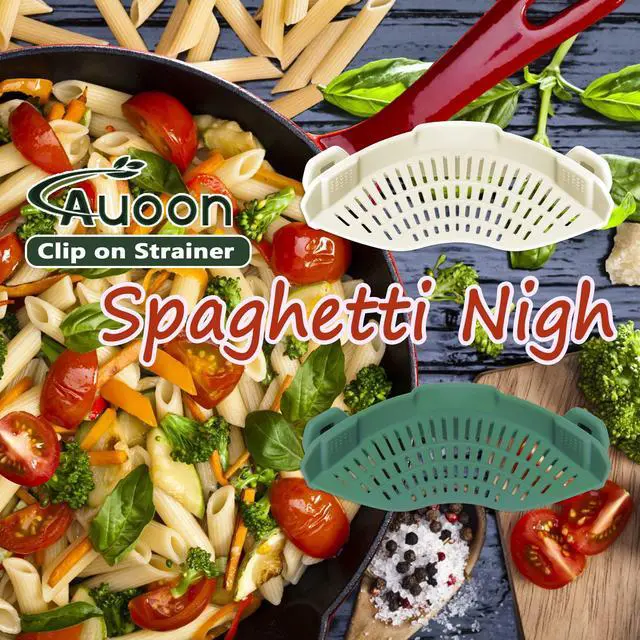 Alt view image 4 of 5 - Clip On Strainer Silicone for All Pots and Pans, Pasta Strainer Clip on Food Strainer for Meat Vegetables Fruit Silicone Kitchen Colander (White)
