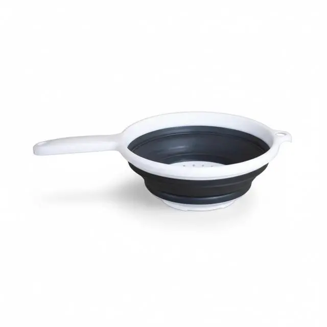 Main image of 8" Round Space Saving Collapsible Silicone Kitchen Colander Food Strainer with Handle - White (1 Pack)