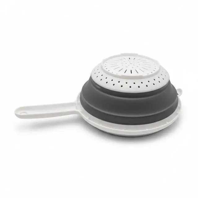 Alt view image 5 of 5 - 8" Round Space Saving Collapsible Silicone Kitchen Colander Food Strainer with Handle - White (1 Pack)