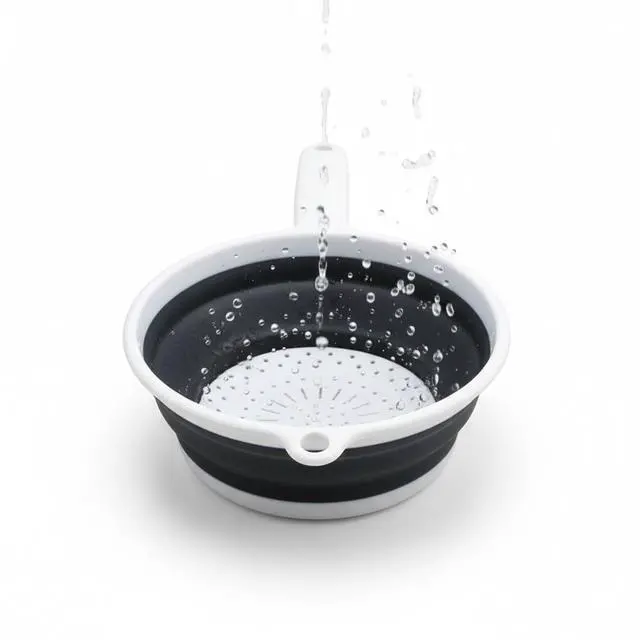 Alt view image 4 of 5 - 8" Round Space Saving Collapsible Silicone Kitchen Colander Food Strainer with Handle - White (1 Pack)