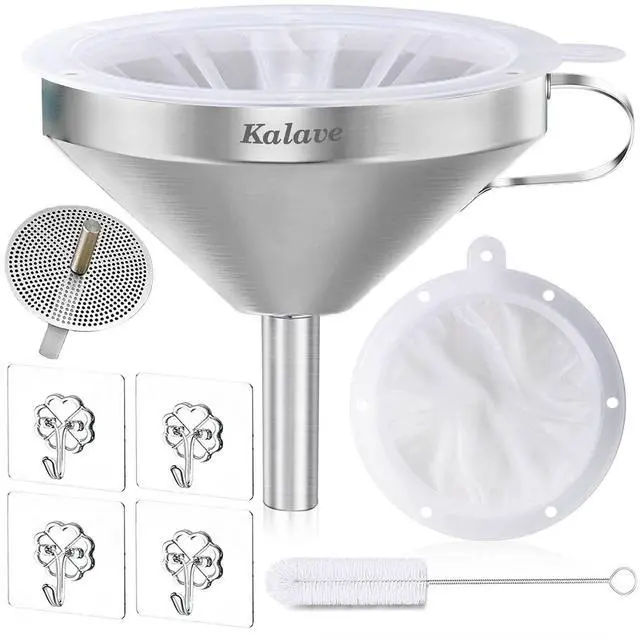 Main image of Premium Stainless Steel Funnel, 5 Inch Food Grade Kitchen Funnels with 200 Mesh Food Filter Strainer for Filling Bottles, Oils, Juice, Wine, Coffee, Milk